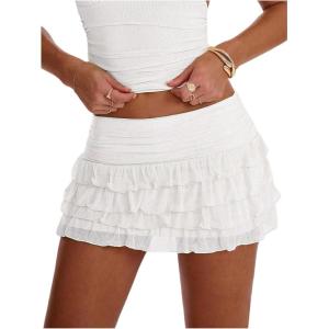 image:imageSOLY HUX Womens Polka Dots Ruffle Mini Skirt Layered Low Rise Ruched Y2k A Line SkirtsPure White