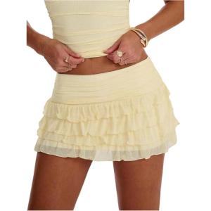 image:imageSOLY HUX Womens Polka Dots Ruffle Mini Skirt Layered Low Rise Ruched Y2k A Line SkirtsPure Yellow