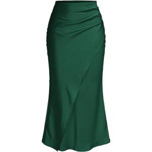 image:imageSOLY HUX Womens Satin Maxi Skirt Elegant Wrap High Waisted Ruched Fishtail Dressy Casual SkirtsPure Dark Green