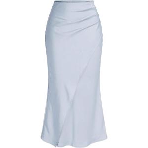 image:imageSOLY HUX Womens Satin Maxi Skirt Elegant Wrap High Waisted Ruched Fishtail Dressy Casual SkirtsPure Light Blue