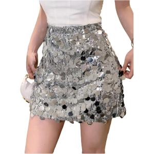 image:imageSOLY HUX Womens Sequin Mini Skirt for Women Sparkly Skirt Bodycon Glitter Skirts Christmas Night Out Party OutfitsPlain Silver
