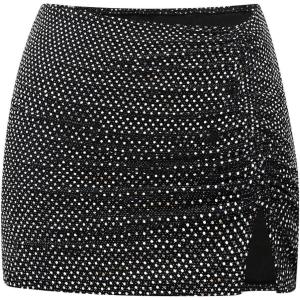 image:imageSOLY HUX Womens Sequin Sparkly Skirt High Waisted Ruched Split Hem Going Out Mini SkirtsPure Black