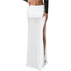 image:imageSOLY HUX Womens Sheer Mesh High Slit Maxi Skirts Night Out Skinny Skirt Party ClubwearPure White