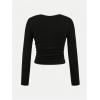 image:imageSOLY HUX Girls Long Sleeve T Shirt Crew Neck Ruched Slim Fitted Basic Tee Cute Fall Tops with Hair TiesPure Black