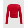 image:imageSOLY HUX Girls Long Sleeve T Shirt Crew Neck Ruched Slim Fitted Basic Tee Cute Fall Tops with Hair TiesPure Red