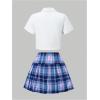 image:imageSOLY HUX Girls Plaid Skirt Set 3 Piece Outfit Uniform Short Sleeve Shirts Pleated Skirts with Bow Tie Preppy ClothesBlue White Plaid