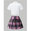 image:imageSOLY HUX Girls Plaid Skirt Set 3 Piece Outfit Uniform Short Sleeve Shirts Pleated Skirts with Bow Tie Preppy ClothesWhite Pink Plaid