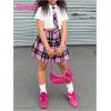 image:imageSOLY HUX Girls Plaid Skirt Set 3 Piece Outfit Uniform Short Sleeve Shirts Pleated Skirts with Bow Tie Preppy ClothesWhite Pink Plaid