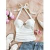 image:imageSOLY HUX Girls Summer Ruched Halter Top Metal Decor Tie Back Sleeveless Tank Cute Vacation TopsPlain White