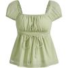 image:imageSOLY HUX Womens Square Neck Short Sleeve Peplum Tops Tie Front Summer Teen Girls Babydoll Top T ShirtSolid Green