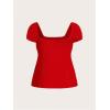 image:imageSOLY HUX Womens Square Neck Short Sleeve Peplum Tops Tie Front Summer Teen Girls Babydoll Top T ShirtSolid Red