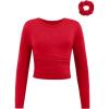 image:imageSOLY HUX Girls Long Sleeve T Shirt Crew Neck Ruched Slim Fitted Basic Tee Cute Fall Tops with Hair TiesPure Red
