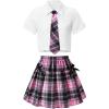 image:imageSOLY HUX Girls Plaid Skirt Set 3 Piece Outfit Uniform Short Sleeve Shirts Pleated Skirts with Bow Tie Preppy ClothesWhite Pink Plaid