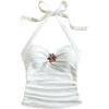 image:imageSOLY HUX Girls Summer Ruched Halter Top Metal Decor Tie Back Sleeveless Tank Cute Vacation TopsPlain White