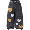 image:imageSOLY HUX Toddler Girls Cute Heart Embroidery Jeans High Elastic Waist Wide Leg Denim PantsBlack Heart Embroidery