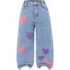 image:imageSOLY HUX Toddler Girls Cute Heart Embroidery Jeans High Elastic Waist Wide Leg Denim PantsLight Blue Heart
