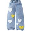 image:imageSOLY HUX Toddler Girls Cute Heart Embroidery Jeans High Elastic Waist Wide Leg Denim PantsLight Blue Heart Embroidery