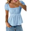 image:imageSOLY HUX Womens Square Neck Short Sleeve Peplum Tops Tie Front Summer Teen Girls Babydoll Top T ShirtLight Blue