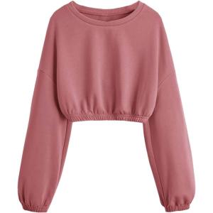 image:imageSOLY HUX Girls Casual Crewneck Cropped Sweatshirt Long Sleeve Drop Shoulder Pullover TopsDusty Pink