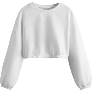 image:imageSOLY HUX Girls Casual Crewneck Cropped Sweatshirt Long Sleeve Drop Shoulder Pullover TopsPlain White
