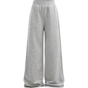 image:imageSOLY HUX Girls Casual Sweatpants Elastic Waist Wide Leg Baggy Long Pants with PocketsPlain Light Grey
