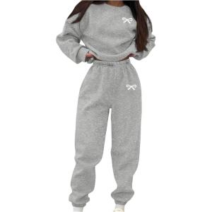image:imageSOLY HUX Girls Fall Outfits 2 Piece Crew Neck Sweatsuit and Jogger Pants Clothing Set Sports ClothesGrey Bows