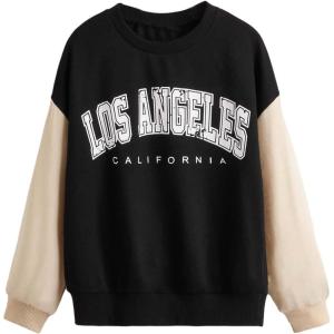image:imageSOLY HUX Girls Graphic Sweatshirt Color Block Letter Print Long Sleeve Crewneck Casual Pullover TopsBlack Letter