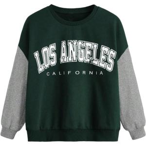 image:imageSOLY HUX Girls Graphic Sweatshirt Color Block Letter Print Long Sleeve Crewneck Casual Pullover TopsDark Green Letter