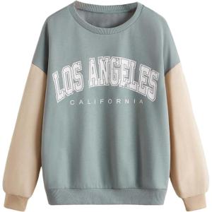 image:imageSOLY HUX Girls Graphic Sweatshirt Color Block Letter Print Long Sleeve Crewneck Casual Pullover TopsMint Green Letter