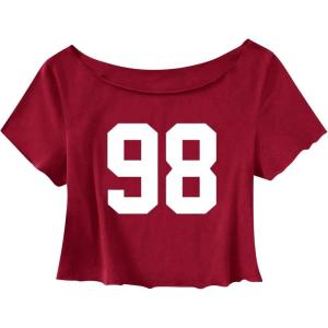 image:imageSOLY HUX Girls Off The Shoulder Summer Crop Tops Number Graphic Short Sleeve Boat Neck Tee ShirtsBurgundy Number