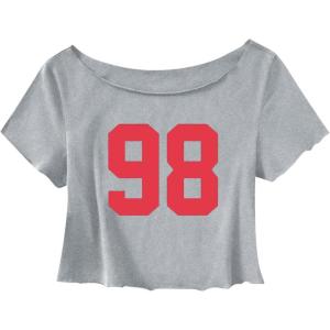 image:imageSOLY HUX Girls Off The Shoulder Summer Crop Tops Number Graphic Short Sleeve Boat Neck Tee ShirtsGrey Number
