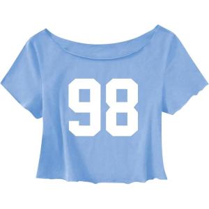 image:imageSOLY HUX Girls Off The Shoulder Summer Crop Tops Number Graphic Short Sleeve Boat Neck Tee ShirtsLight Blue Number
