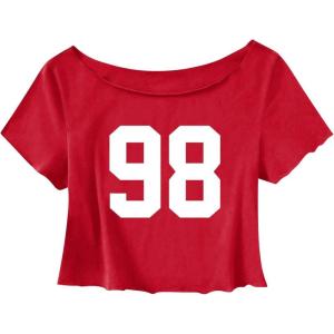 image:imageSOLY HUX Girls Off The Shoulder Summer Crop Tops Number Graphic Short Sleeve Boat Neck Tee ShirtsRed Number