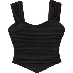 image:imageSOLY HUX Girls Summer Ruched Sleeveless Crop Tops Sweetheart Neck Cute Tank ShirtsPlain Black