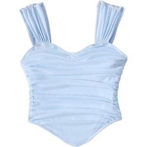 image:imageSOLY HUX Girls Summer Ruched Sleeveless Crop Tops Sweetheart Neck Cute Tank ShirtsPlain Light Blue
