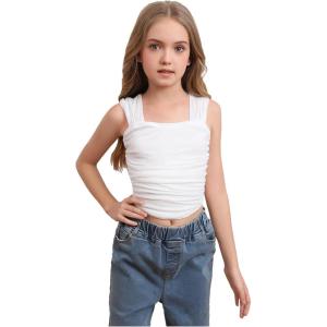 image:imageSOLY HUX Girls Summer Ruched Sleeveless Crop Tops Sweetheart Neck Cute Tank ShirtsSolid White