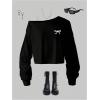 image:imageSOLY HUX Girls Off The Shoulder Sweatshirt Tops Long Sleeve T Shirts Cute Crop Pullover TopsBlack Bow