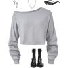 image:imageSOLY HUX Girls Off The Shoulder Sweatshirt Tops Long Sleeve T Shirts Cute Crop Pullover TopsPlain Grey