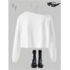 image:imageSOLY HUX Girls Off The Shoulder Sweatshirt Tops Long Sleeve T Shirts Cute Crop Pullover TopsPlain White
