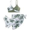 image:imageSOLY HUX Girls Summer Swimsuit Set Floral Halter Triangle Bikini Set with Wrap Skirts BeachwearGreen Tropical