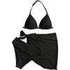 image:imageSOLY HUX Girls Summer Swimsuit Set Floral Halter Triangle Bikini Set with Wrap Skirts BeachwearPure Black