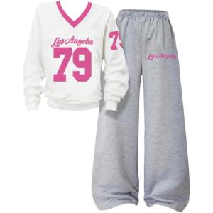 image:imageSOLY HUX Girls Clothing Set Long Sleeve Number Graphic Sweatshirts and Wide Leg Pants Fall OutfitsWhite Grey Graphic