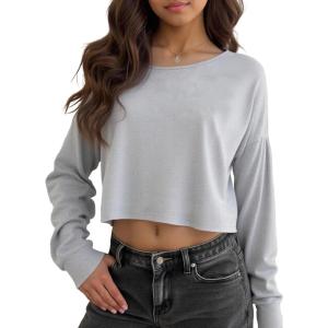 image:imageSOLY HUX Girls Off The Shoulder Sweatshirt Tops Long Sleeve T Shirts Cute Crop Pullover TopsPlain Grey
