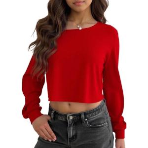 image:imageSOLY HUX Girls Off The Shoulder Sweatshirt Tops Long Sleeve T Shirts Cute Crop Pullover TopsPlain Red