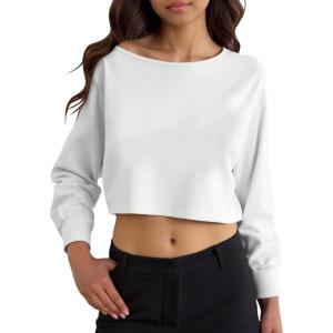 image:imageSOLY HUX Girls Off The Shoulder Sweatshirt Tops Long Sleeve T Shirts Cute Crop Pullover TopsPlain White
