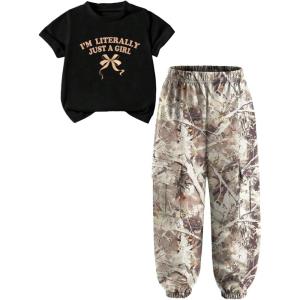 image:imageSOLY HUX Toddler Girls Summer 2 Piece Outfits Graphic Short Sleeve T Shirt and Camo Pants Clothing Set StreetwearBlack Camo