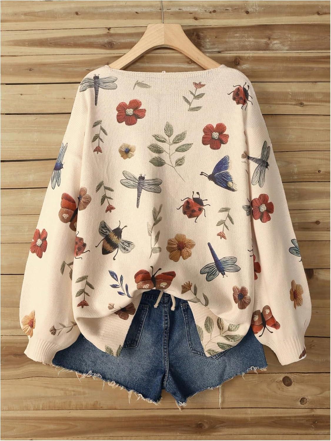 image:imageSOLY HUX Womens Plus Size Vintage Floral Print Lace Up Cardigan Sweater Long Sleeve Knitted Retro OuterwearApricot Floral