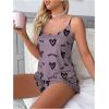 image:imageSOLY HUX Cute Pajama Sets for Women 2 Piece Heart Print Sleepwear Cami Tops and Shorts Summer LoungewearMauve Purple Heart