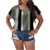 image:imageSOLY HUX Plus Size Blouses for Curvy Women Cute Boho Striped Print Shirts V Neck Casual Summer Blouses TShirts TopsArmy Green Multi