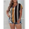 image:imageSOLY HUX Plus Size Blouses for Curvy Women Cute Boho Striped Print Shirts V Neck Casual Summer Blouses TShirts TopsGold Multi